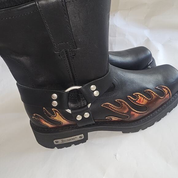XElement Black Leather Harness Motorcycle Ankle Boots Square Toe Mens 12 - Picture 4 of 15